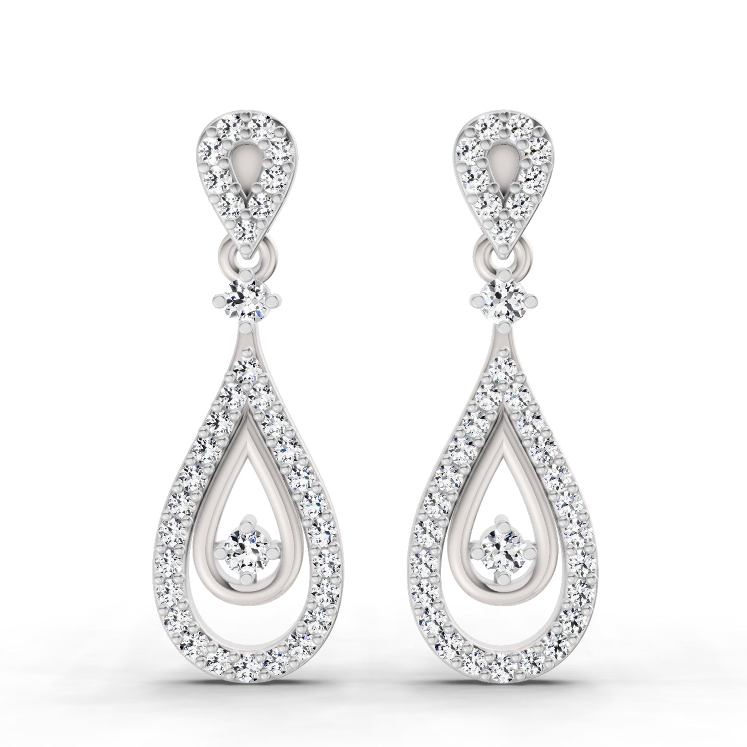 0.21 Ct Round Shape Dangle Diamond Earrings | 14K White Gold