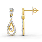 0.21 Ct Round Shape Dangle Diamond Earrings | 14K Yellow Gold