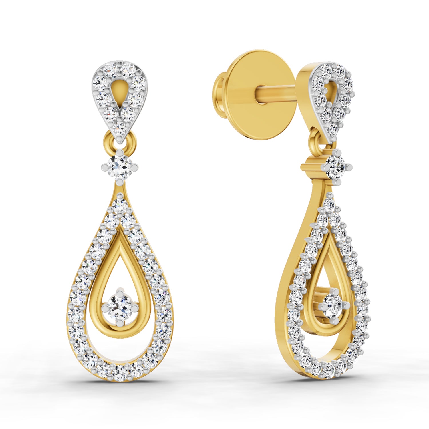 0.21 Ct Round Shape Dangle Diamond Earrings | 14K Yellow Gold