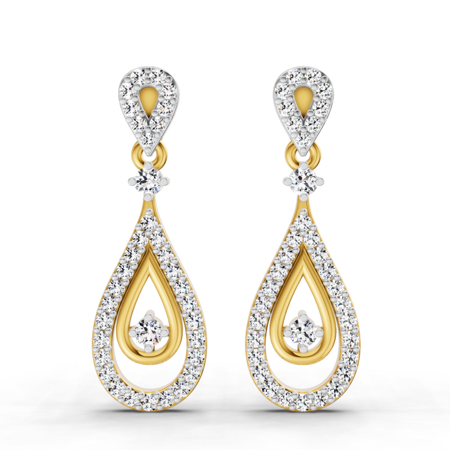 0.21 Ct Round Shape Dangle Diamond Earrings | 14K Yellow Gold