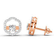 0.94 Ct Round Shape Halo Diamond Stud Earrings | 14K Rose Gold