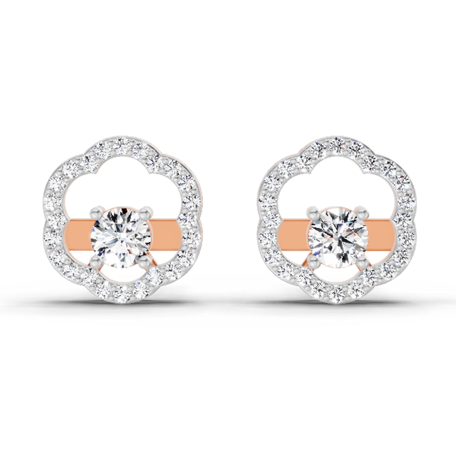0.94 Ct Round Shape Halo Diamond Stud Earrings | 14K Rose Gold