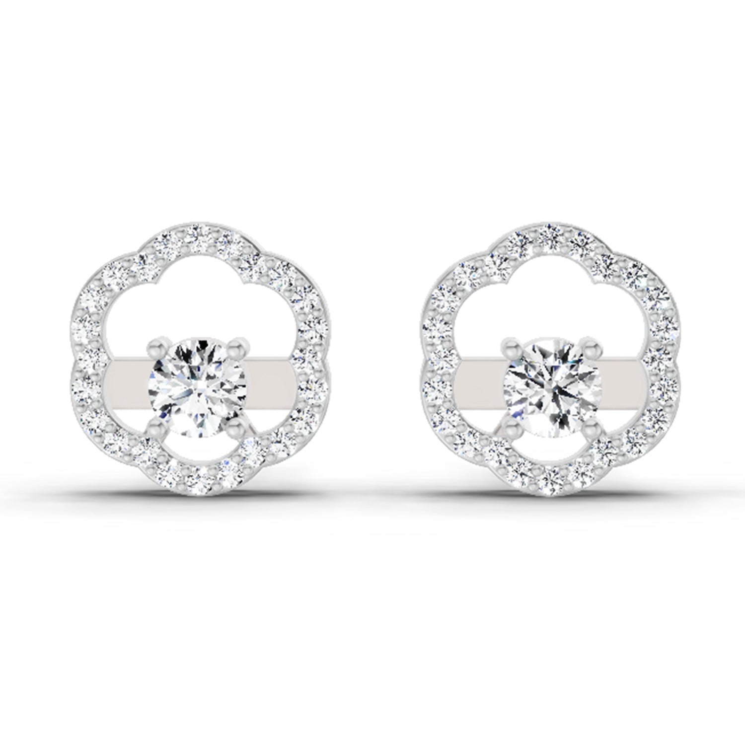 0.94 Ct Round Shape Halo Diamond Stud Earrings | 14K White Gold