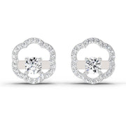 0.94 Ct Round Shape Halo Diamond Stud Earrings | 14K White Gold