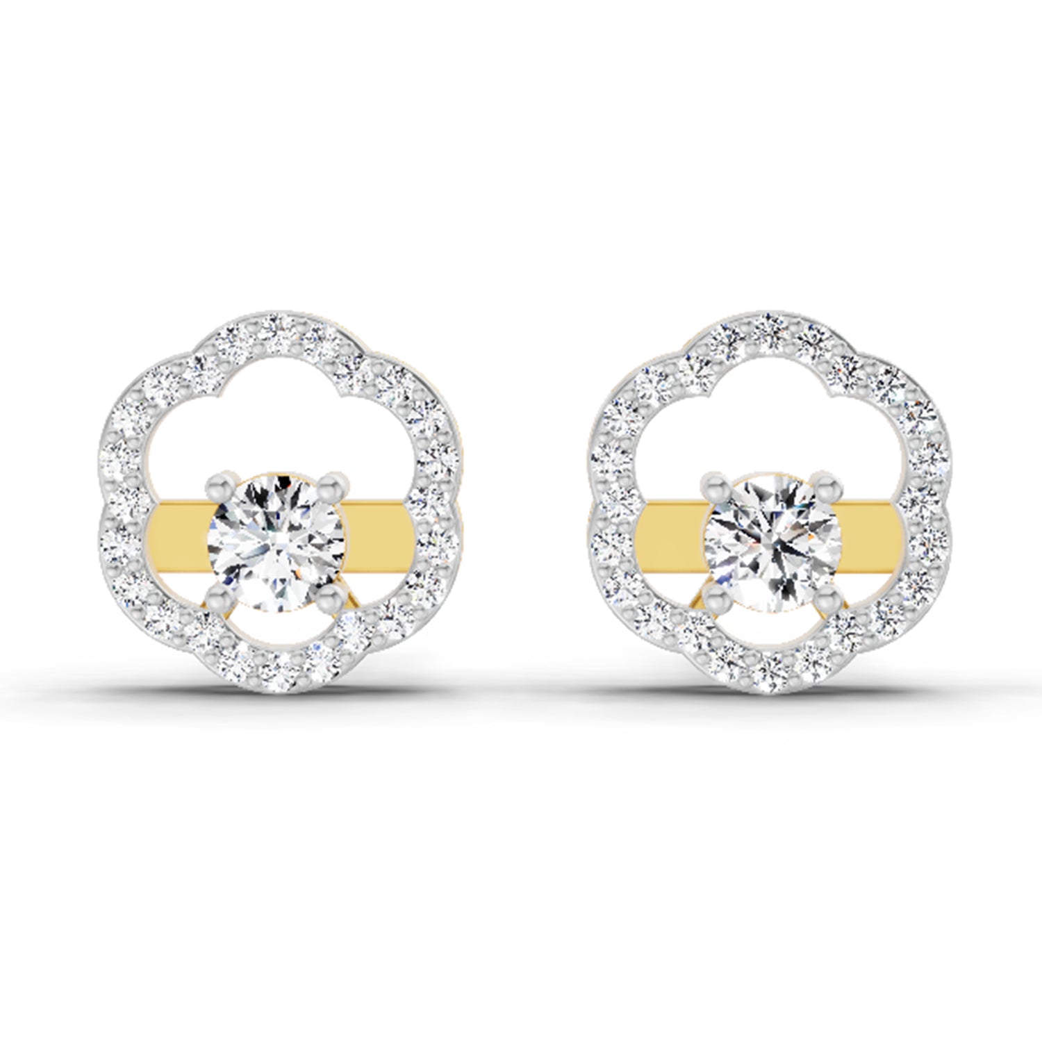 0.94 Ct Round Shape Halo Diamond Stud Earrings | 14K Yellow Gold