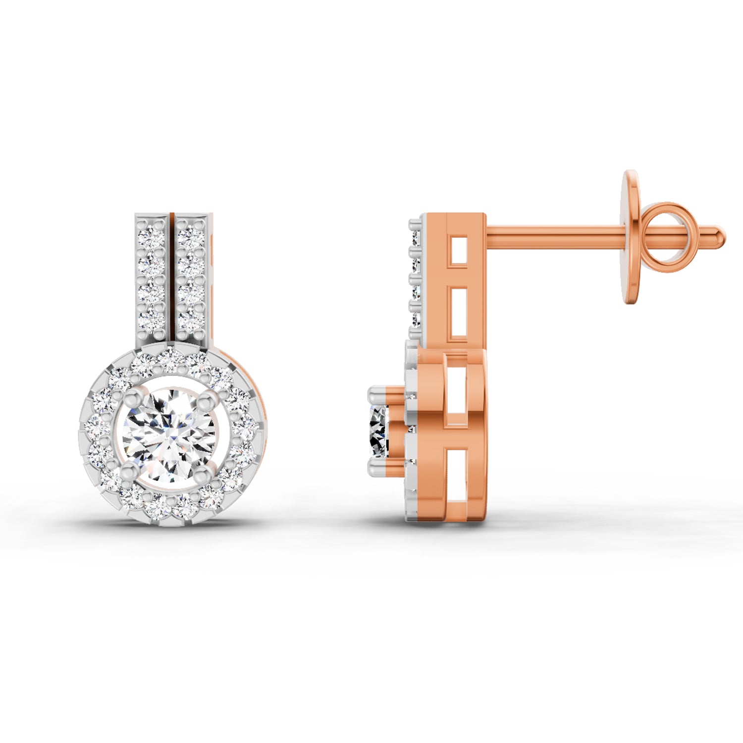 0.88 Ct Round Shape Solitaire Diamond Stud Earrings | 14K Rose Gold