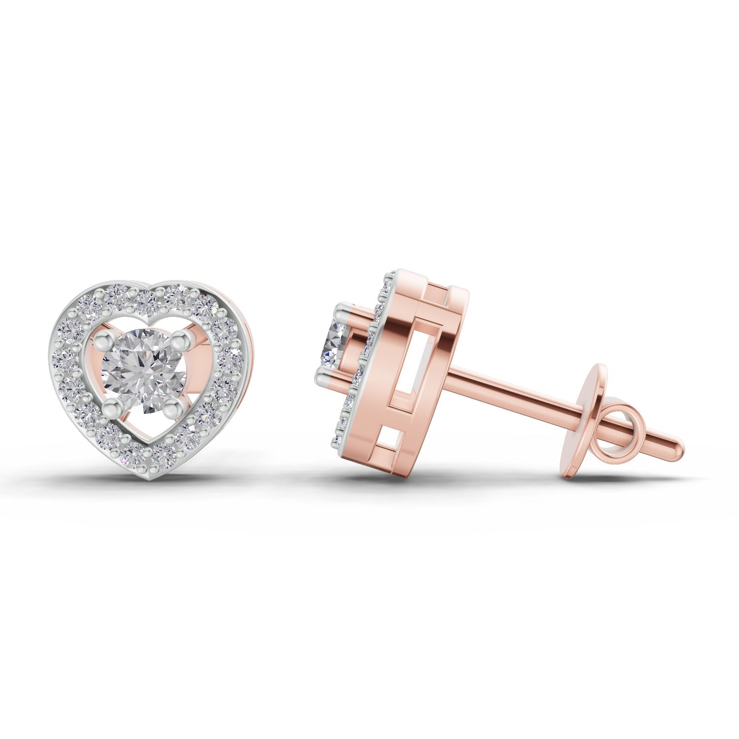 0.58 Ct Round Shape Halo Diamond Stud Earrings | 14K Rose Gold
