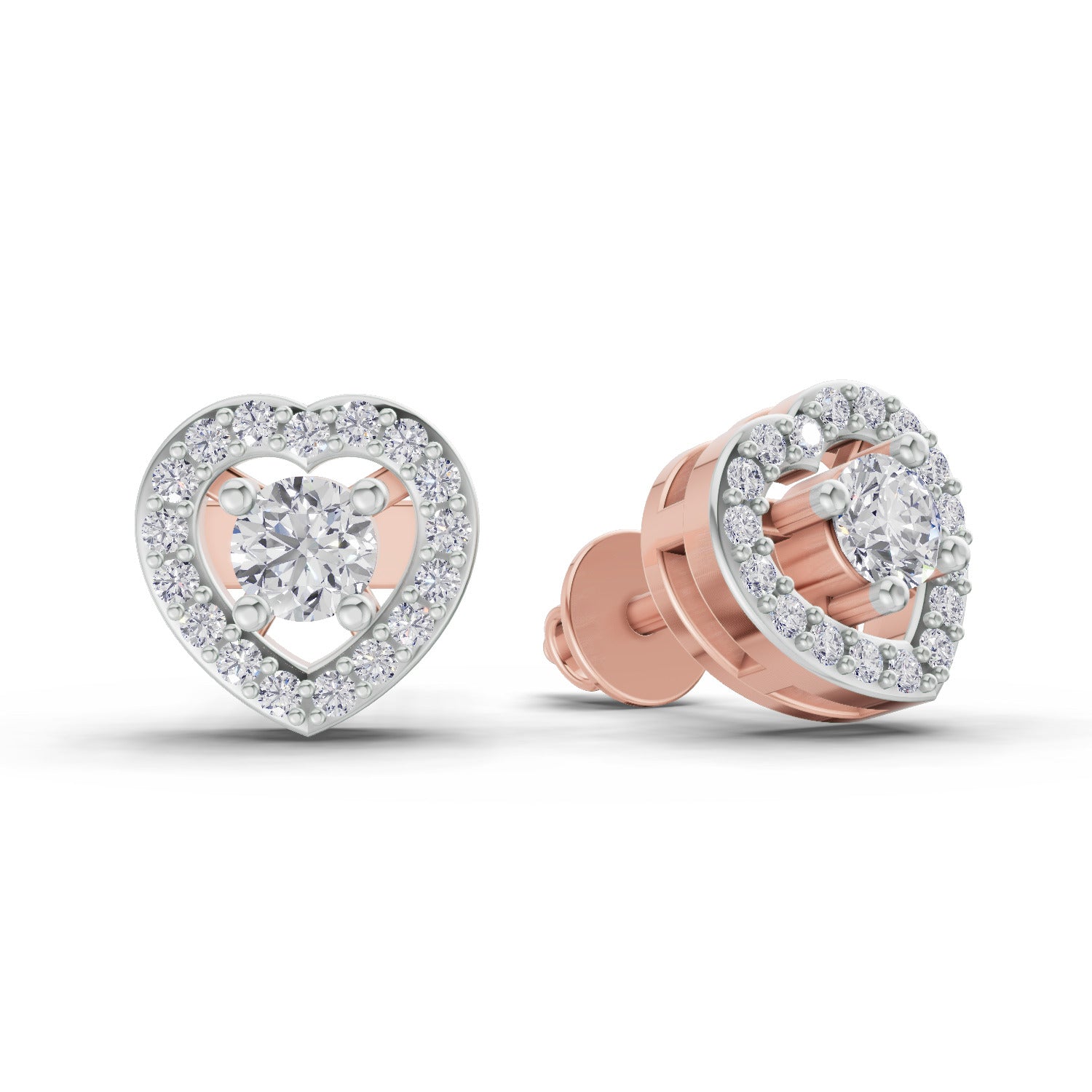0.58 Ct Round Shape Halo Diamond Stud Earrings | 14K Rose Gold
