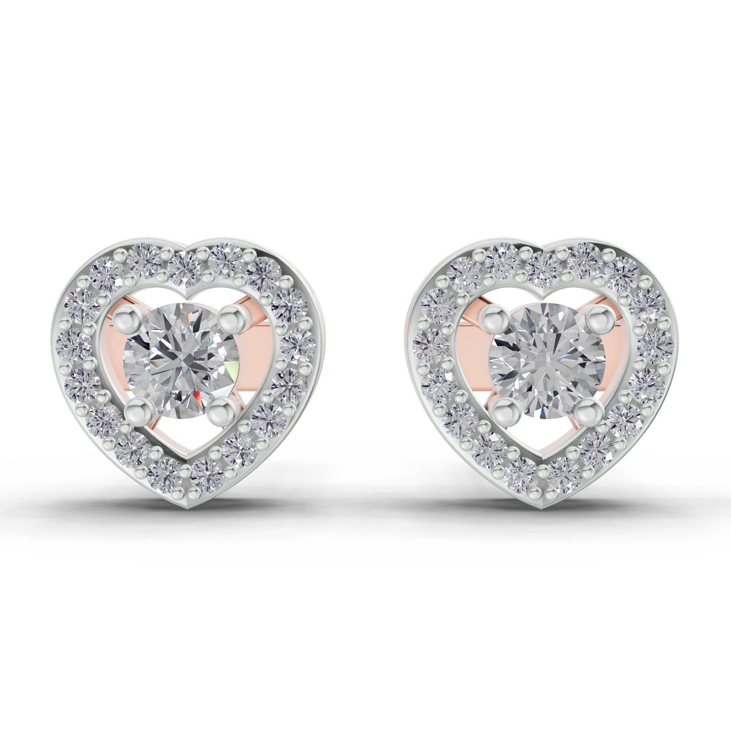 0.58 Ct Round Shape Halo Diamond Stud Earrings | 14K Rose Gold