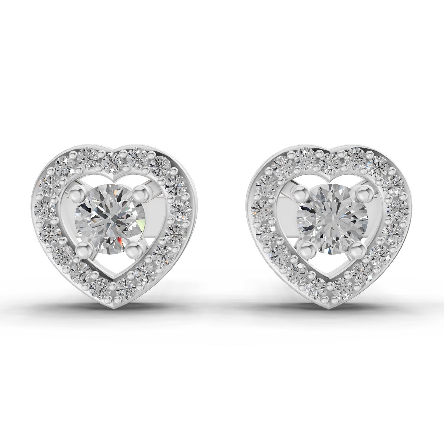 0.58 Ct Round Shape Halo Diamond Stud Earrings | 14K White Gold