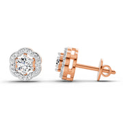 0.86 Ct Round Shape Halo Diamond Stud Earrings | 14K Rose Gold