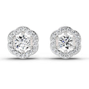 0.86 Ct Round Shape Halo Diamond Stud Earrings | 14K White Gold