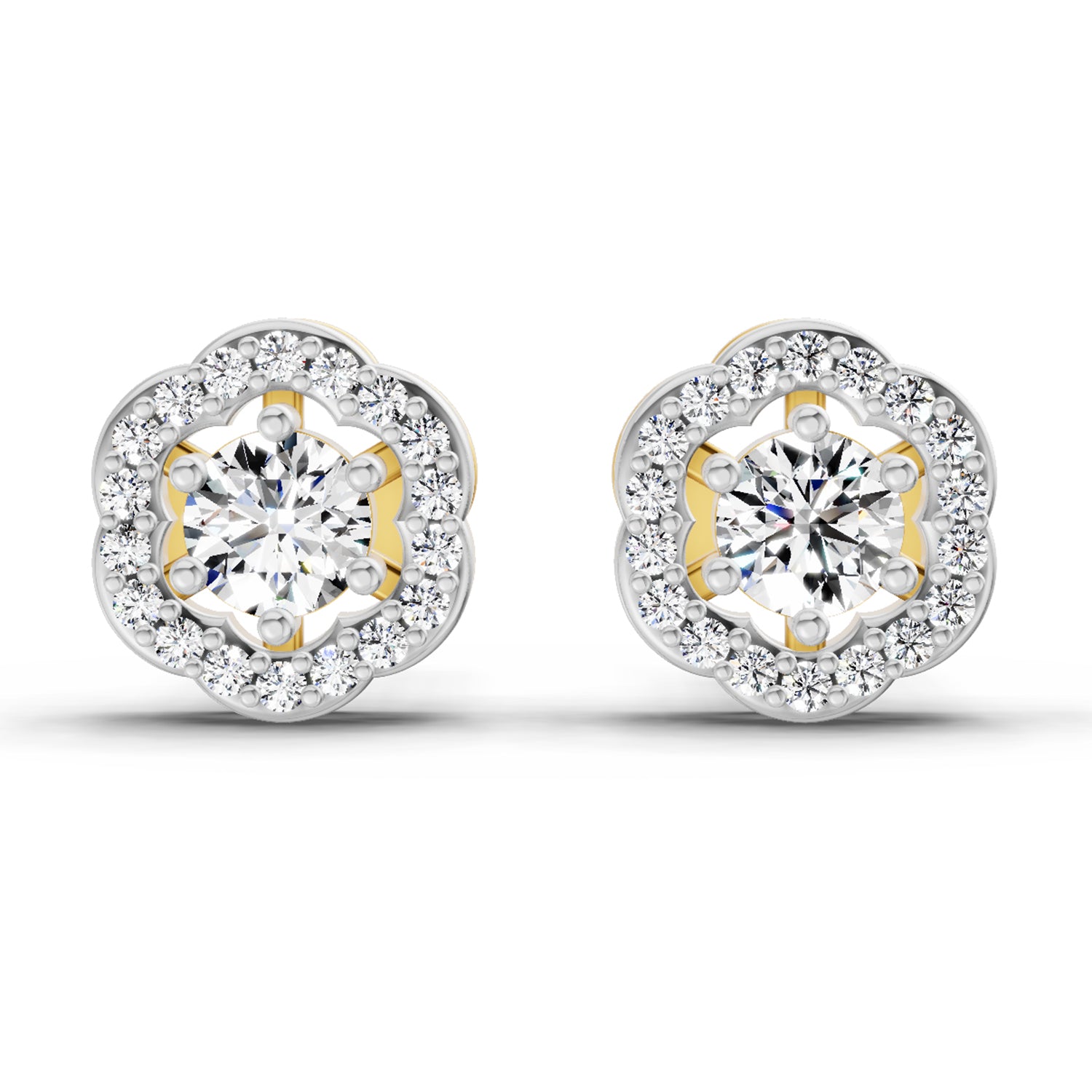 0.86 Ct Round Shape Halo Diamond Stud Earrings | 14K Yellow Gold