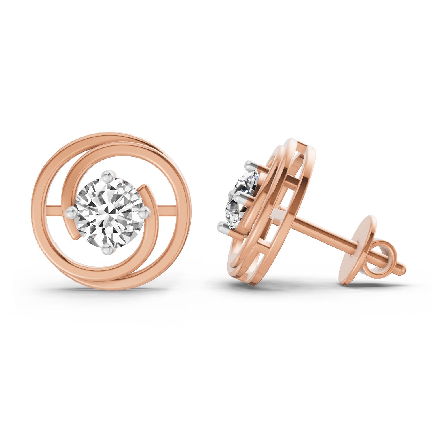 0.64 Ct Round Stud Earrings | 14K Rose Gold