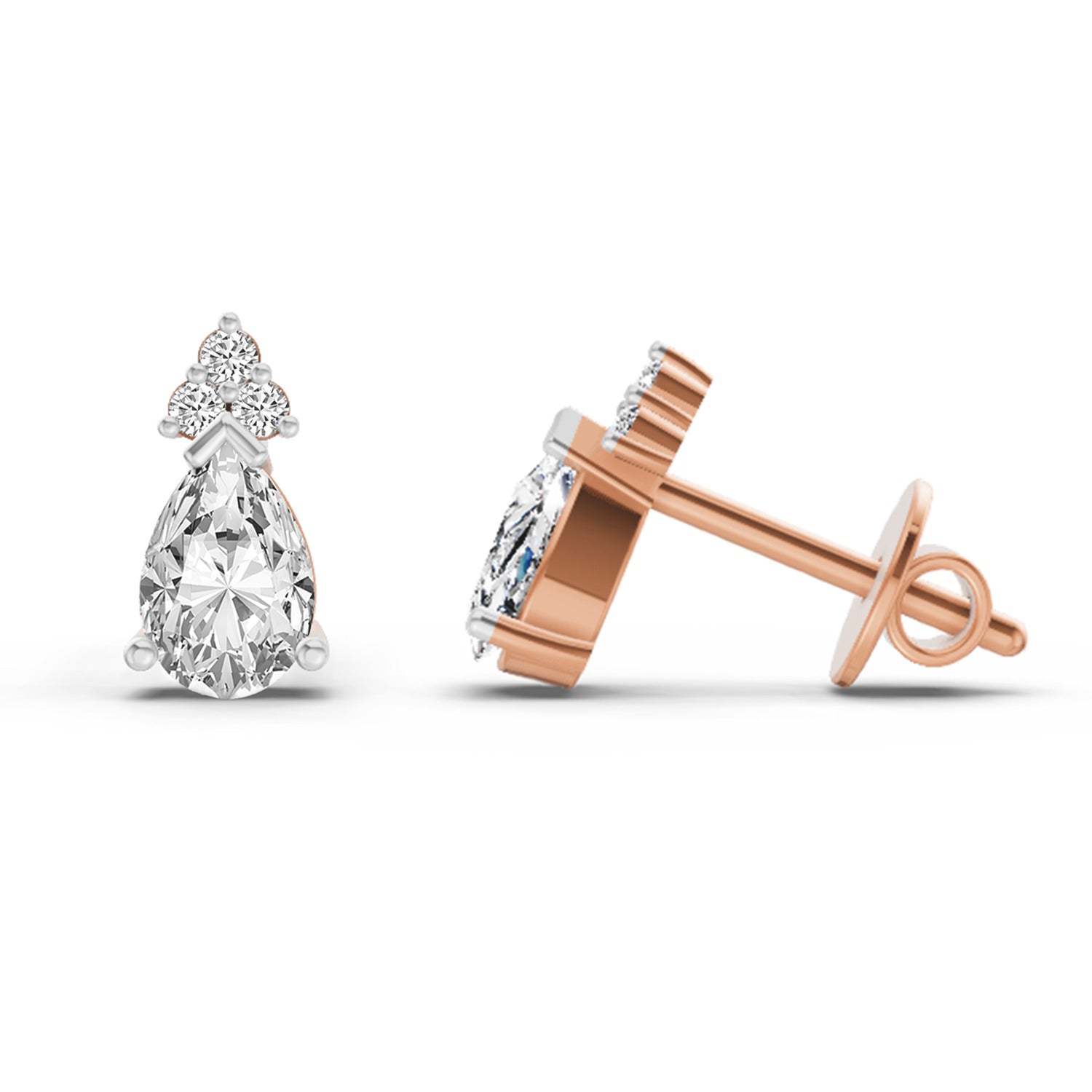 0.75 Ct Pear Stud Earrings | 14K Rose Gold  FG VS Quality Diamonds