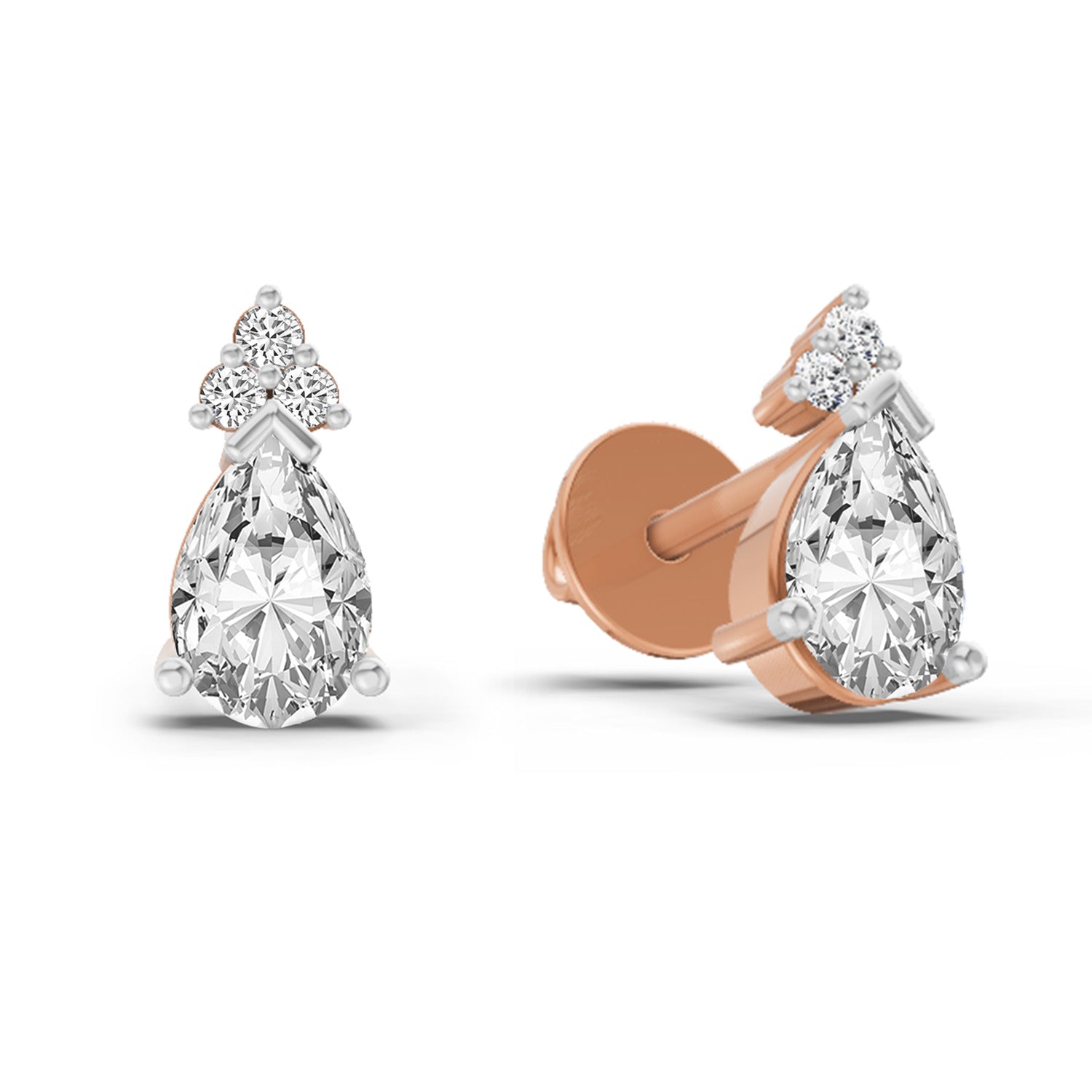 0.75 Ct Pear Stud Earrings | 14K Rose Gold  FG VS Quality Diamonds