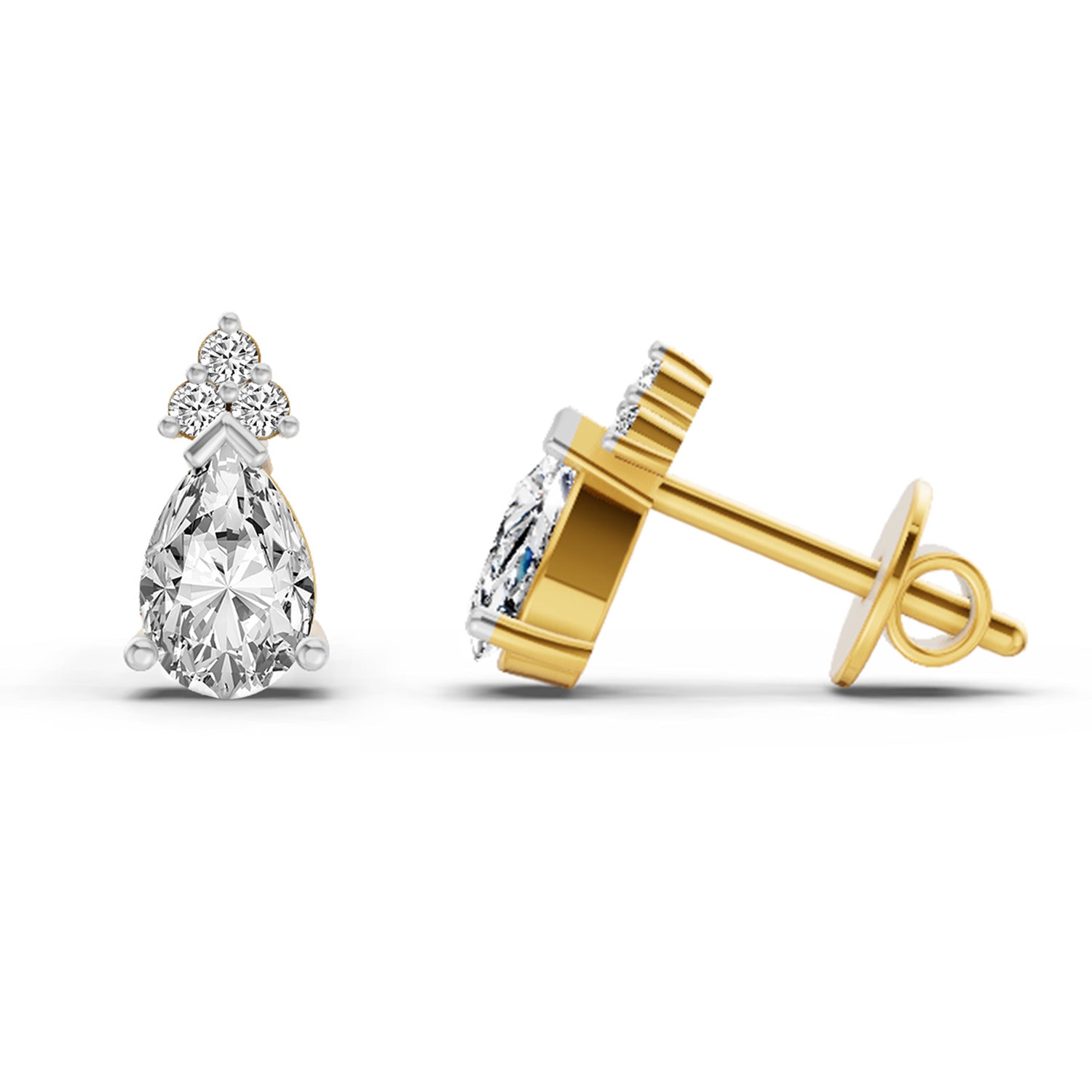 0.75 Ct Pear Stud Earrings | 14K Yellow Gold  FG VS Quality Diamonds