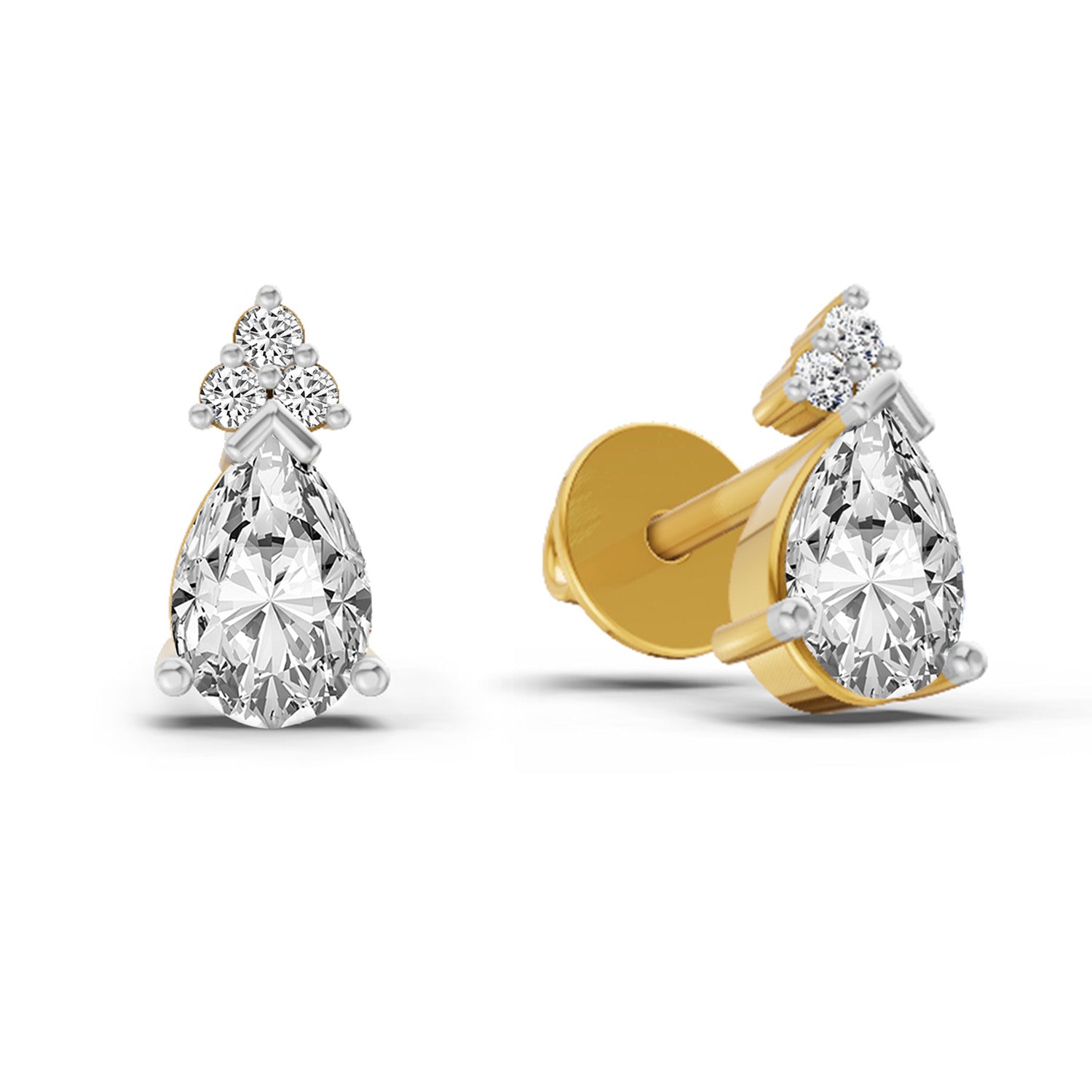 0.75 Ct Pear Stud Earrings | 14K Yellow Gold  FG VS Quality Diamonds