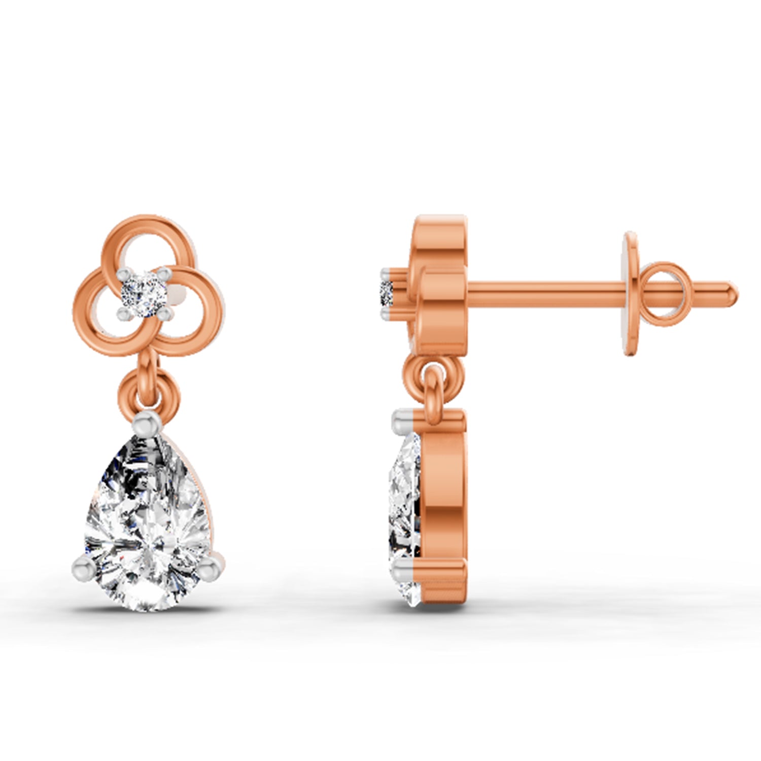 1.22 Ct Pear Shape Dangle Diamond Earrings | 14K Rose Gold