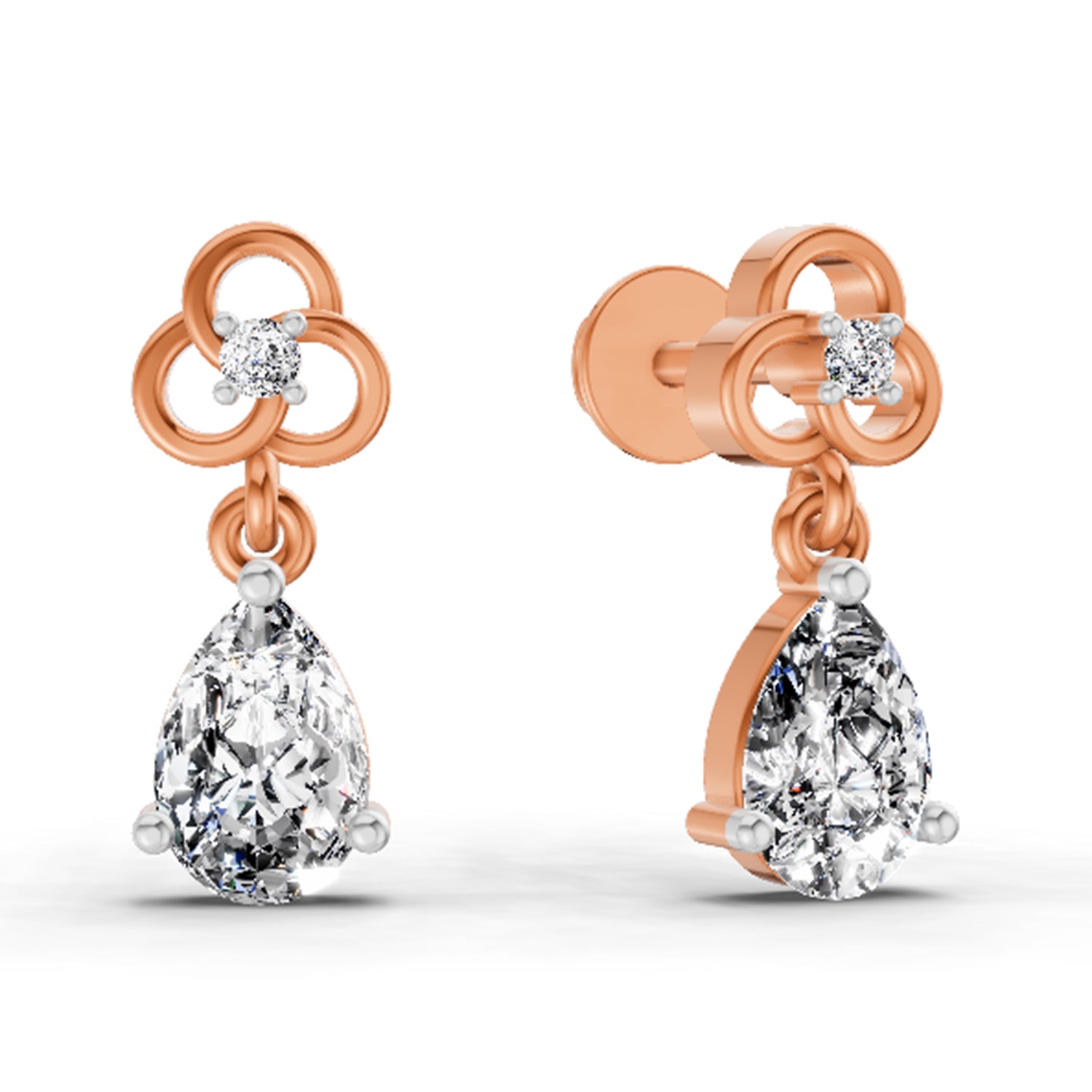 1.22 Ct Pear Shape Dangle Diamond Earrings | 14K Rose Gold