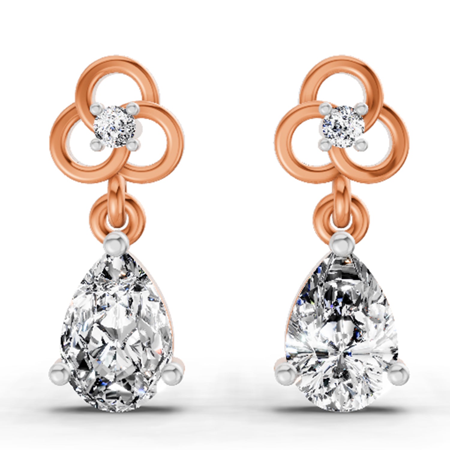 1.22 Ct Pear Shape Dangle Diamond Earrings | 14K Rose Gold