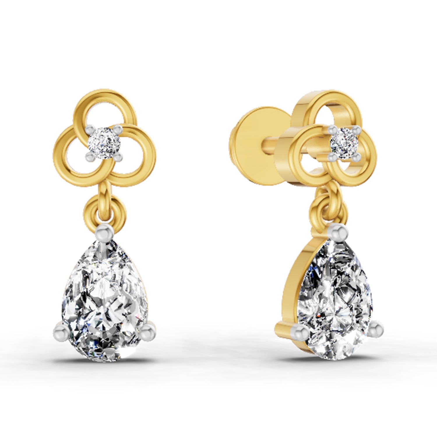 1.22 Ct Pear Shape Dangle Diamond Earrings | 14K Yellow Gold