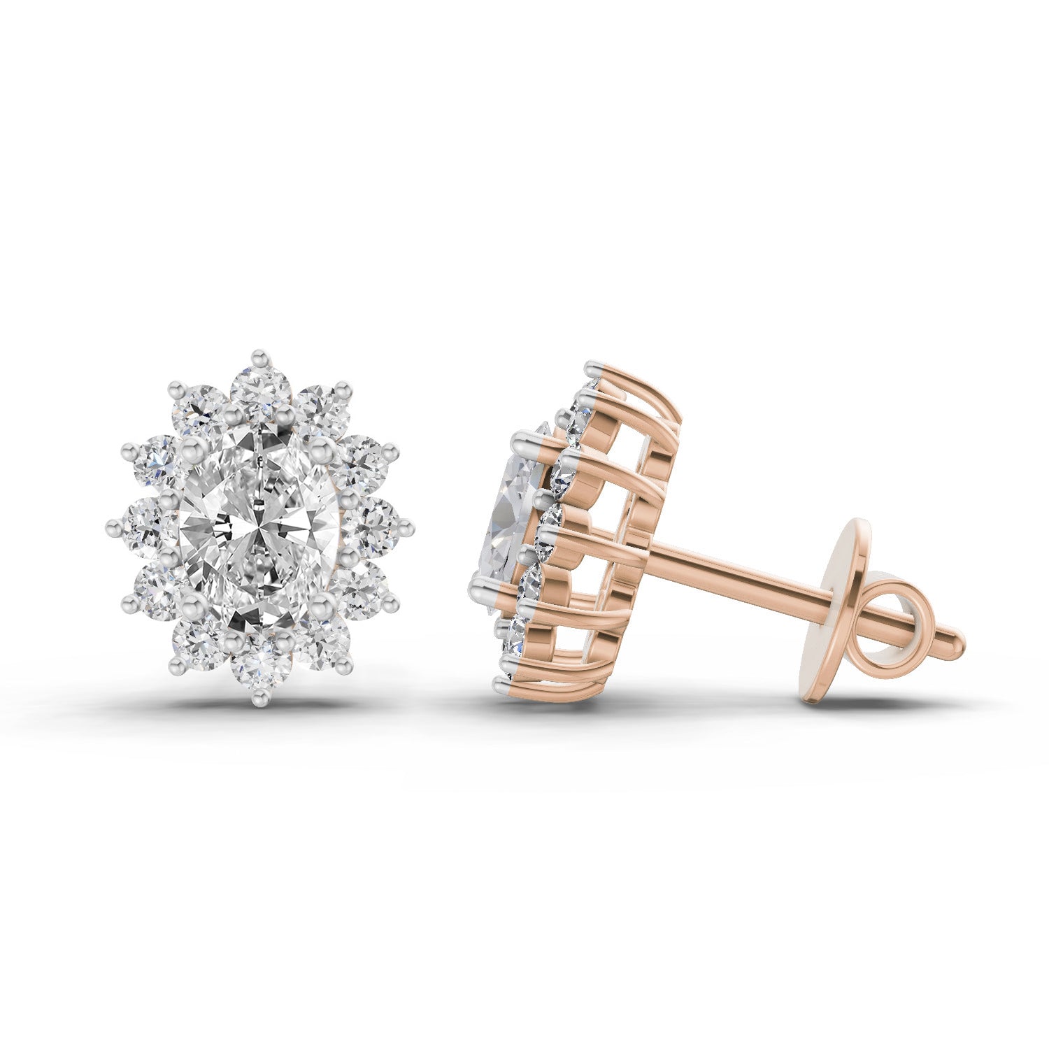 0.80 Ct  Oval Cluster Diamond Stud Earrings | 14K Rose Gold