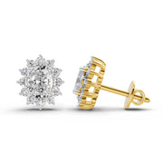 0.80 Ct  Oval Cluster Diamond Stud Earrings | 14K Yellow Gold