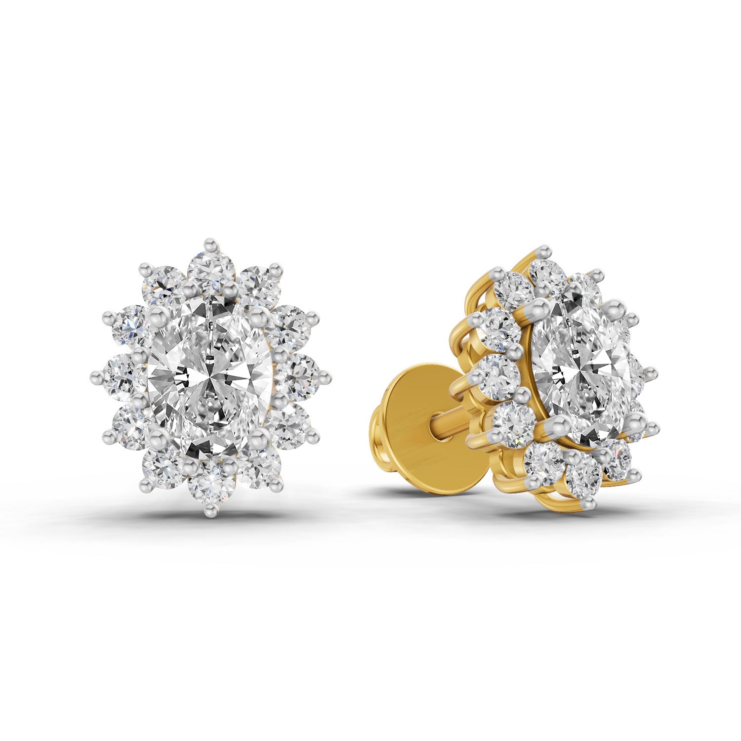 0.80 Ct  Oval Cluster Diamond Stud Earrings | 14K Yellow Gold