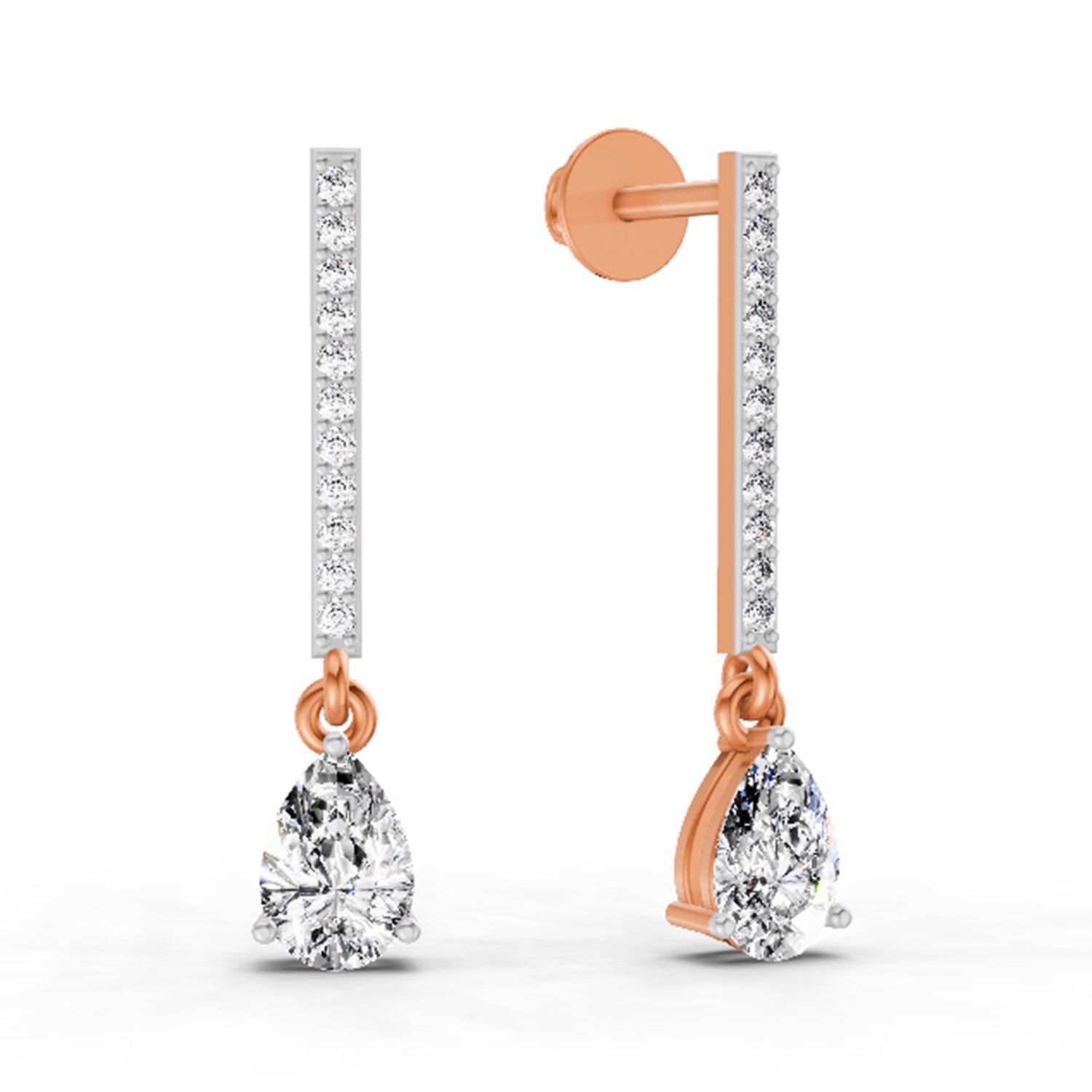 1.11 Ct Pear Shape Dangle Diamond Earrings | 14K Rose Gold