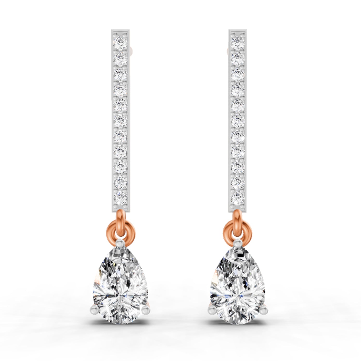 1.11 Ct Pear Shape Dangle Diamond Earrings | 14K Rose Gold