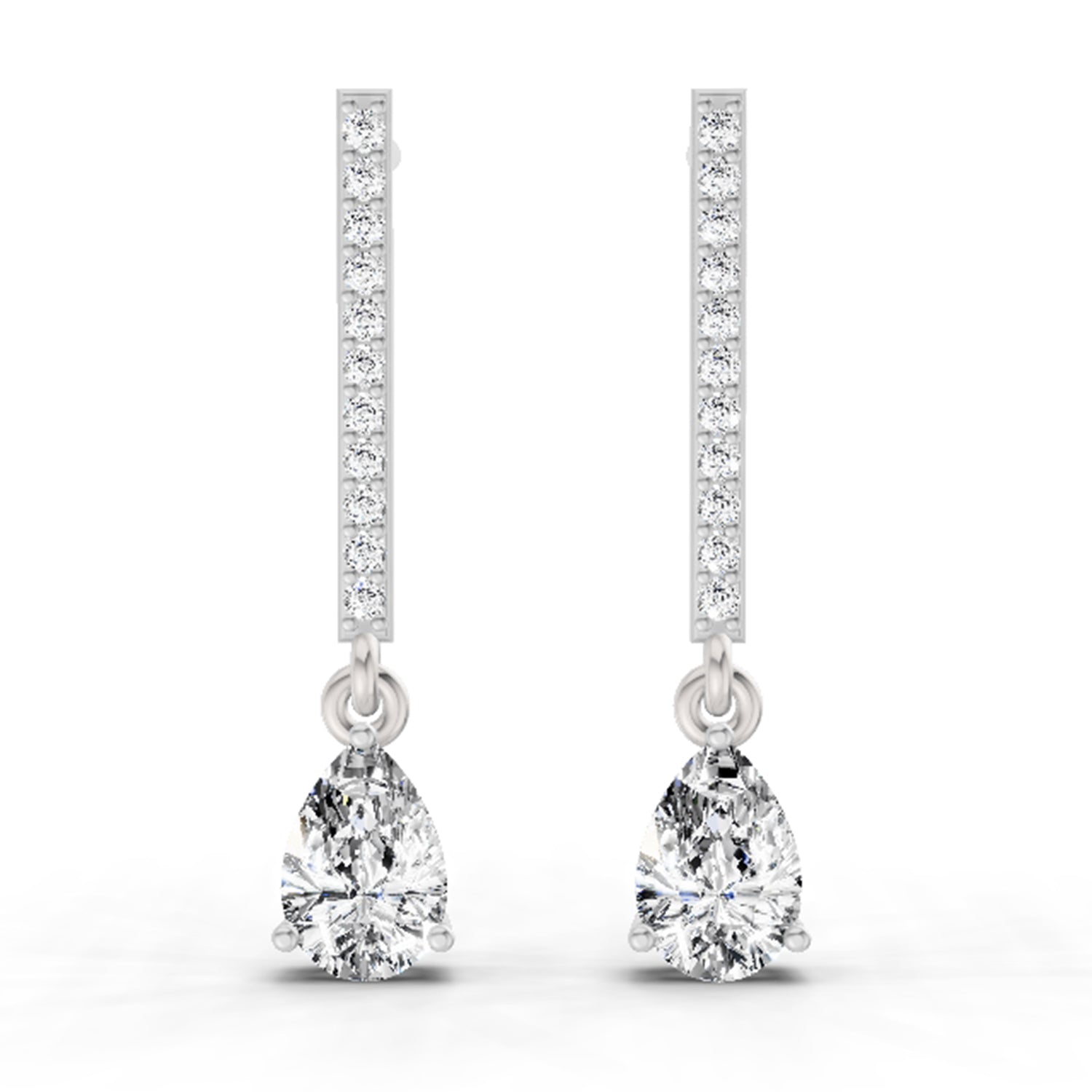1.11 Ct Pear Shape Dangle Diamond Earrings | 14K White Gold