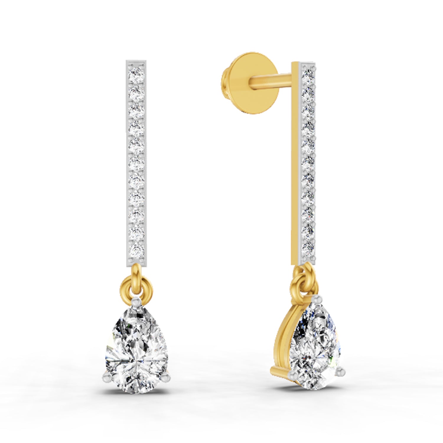 1.11 Ct Pear Shape Dangle Diamond Earrings | 14K Yellow Gold