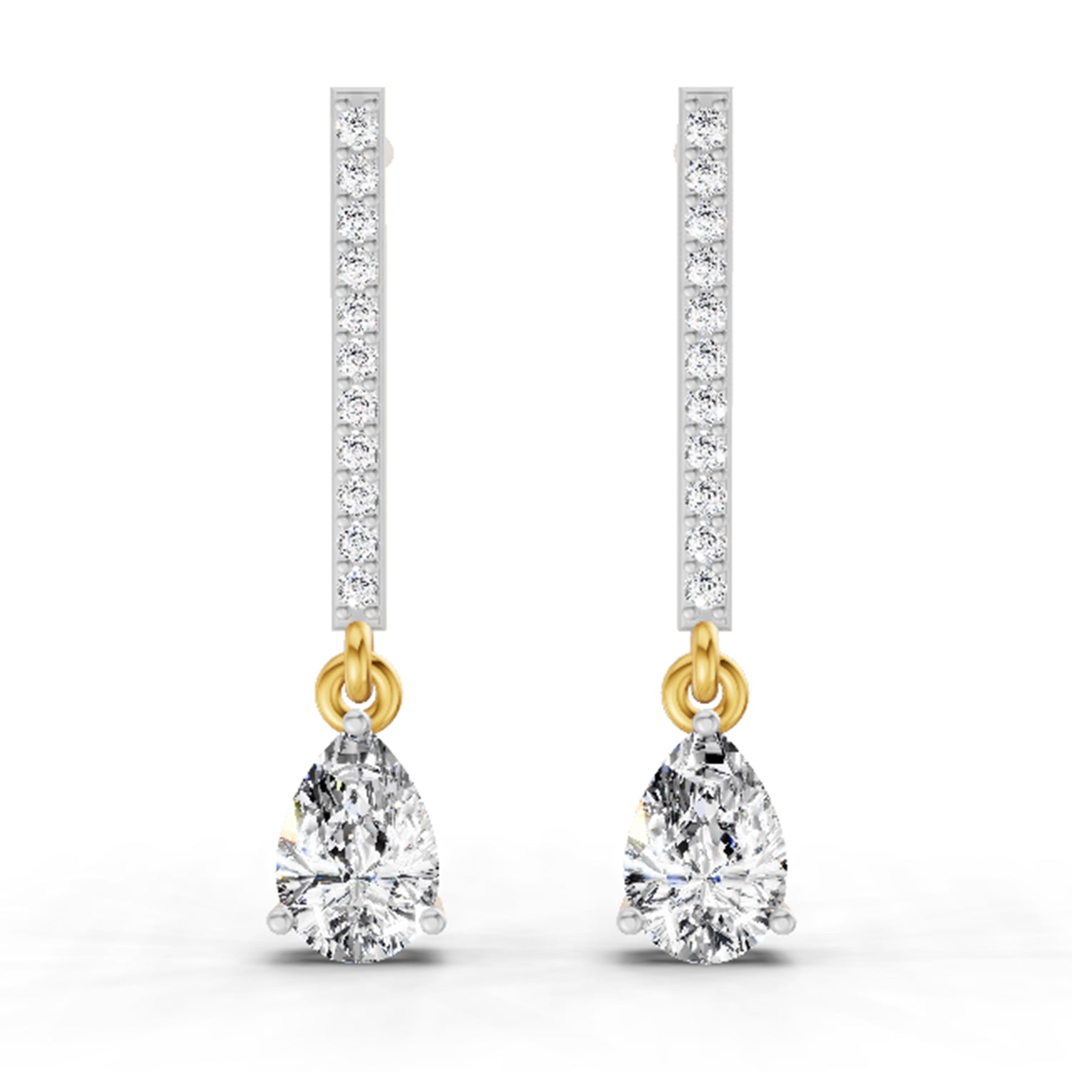 1.11 Ct Pear Shape Dangle Diamond Earrings | 14K Yellow Gold