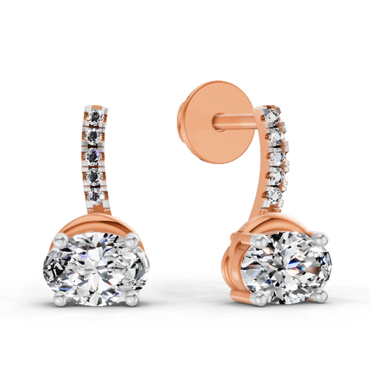 1.13 Ct Oval Shape Dangle Diamond Earrings | 14K Rose Gold