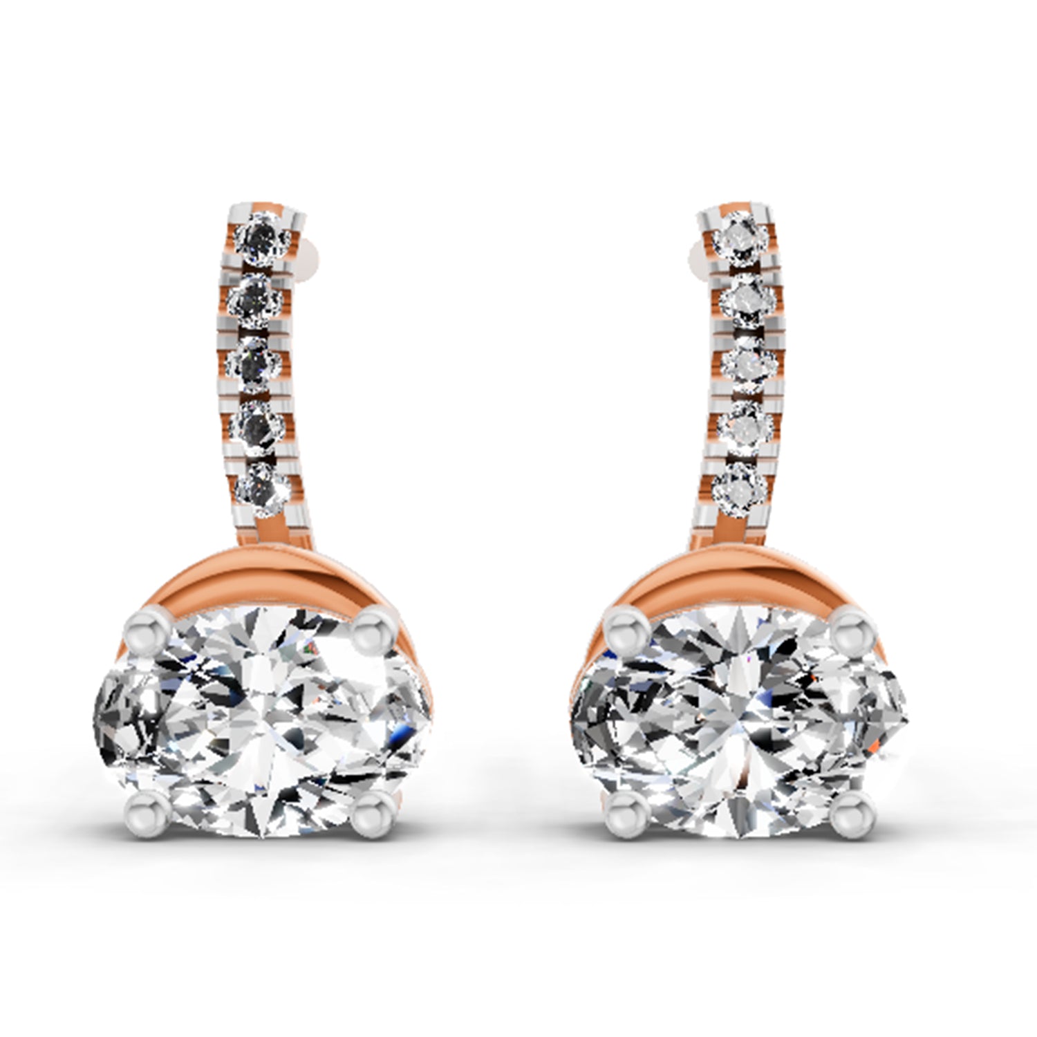 1.13 Ct Oval Shape Dangle Diamond Earrings | 14K Rose Gold