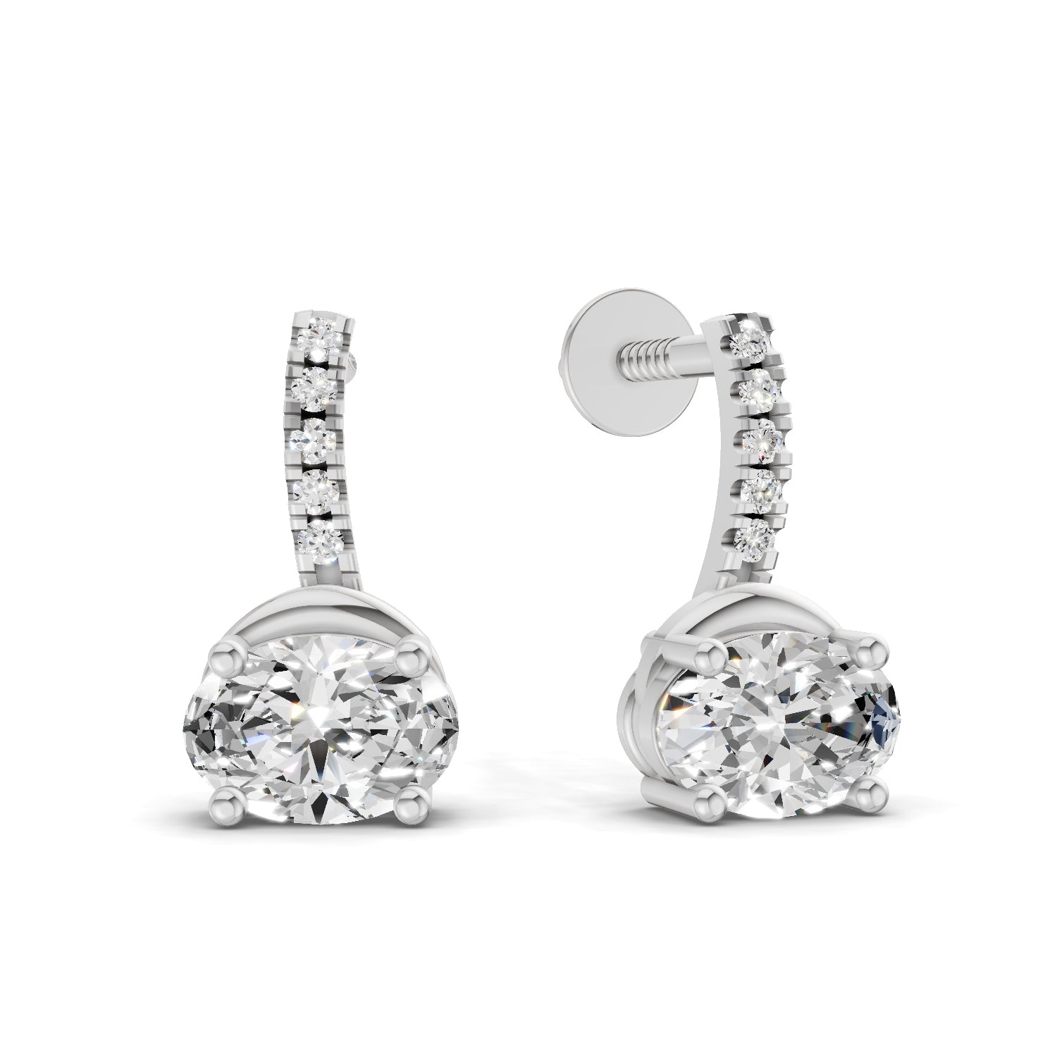 1.13 Ct Oval Shape Dangle Diamond Earrings | 14K Rose Gold