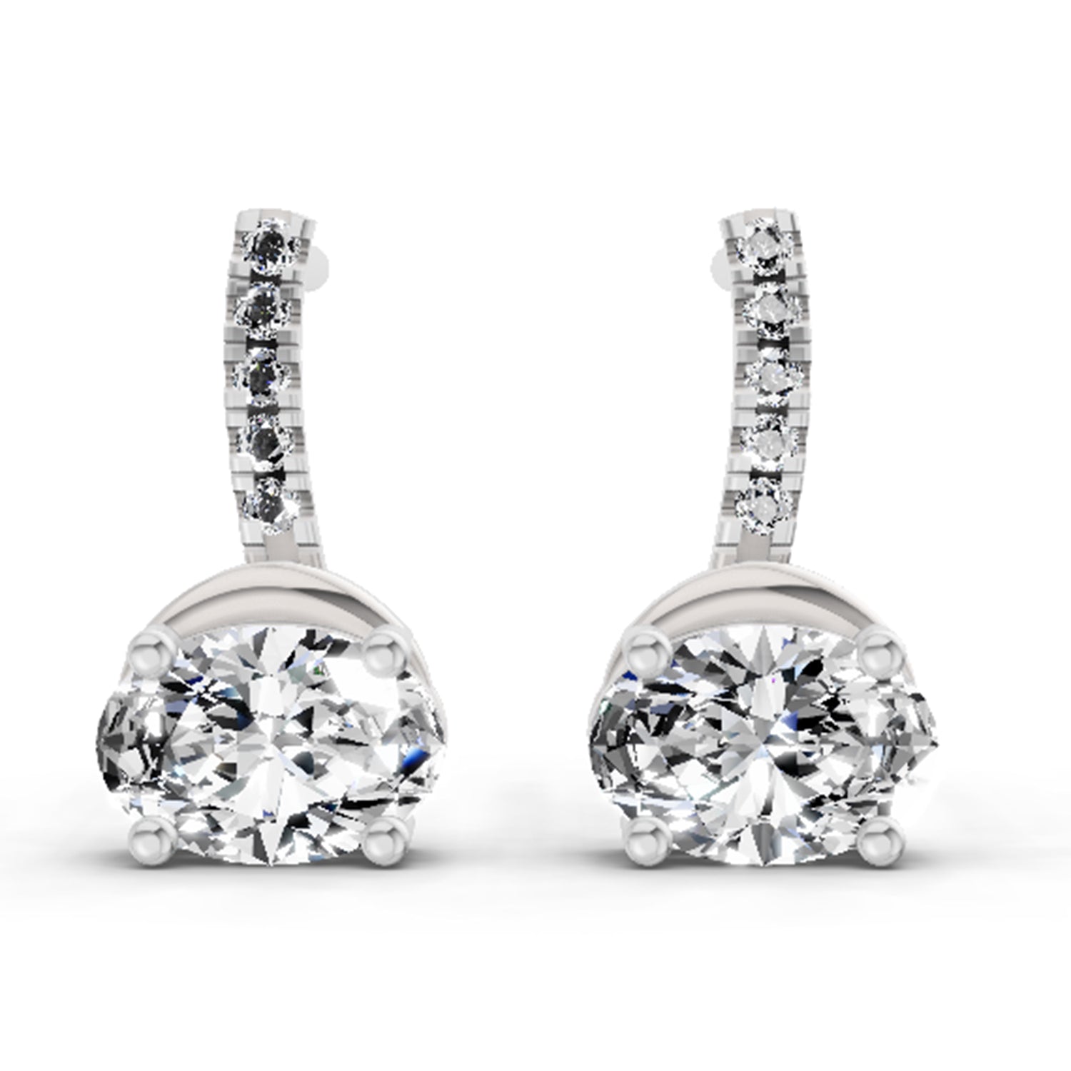 1.13 Ct Oval Shape Dangle Diamond Earrings | 14K White Gold