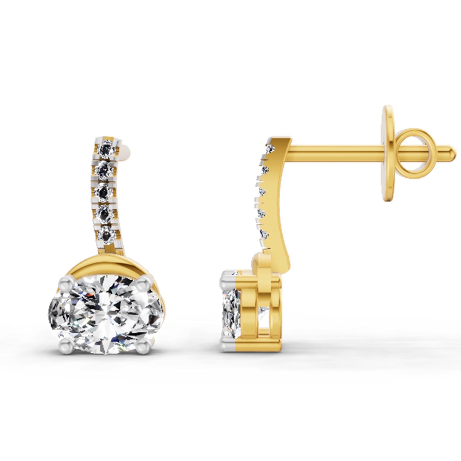 1.13 Ct Oval Shape Dangle Diamond Earrings | 14K Yellow Gold