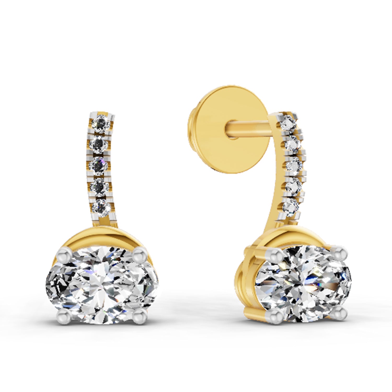 1.13 Ct Oval Shape Dangle Diamond Earrings | 14K Yellow Gold