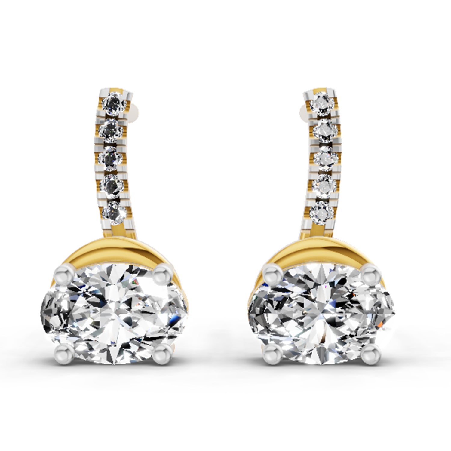 1.13 Ct Oval Shape Dangle Diamond Earrings | 14K Yellow Gold