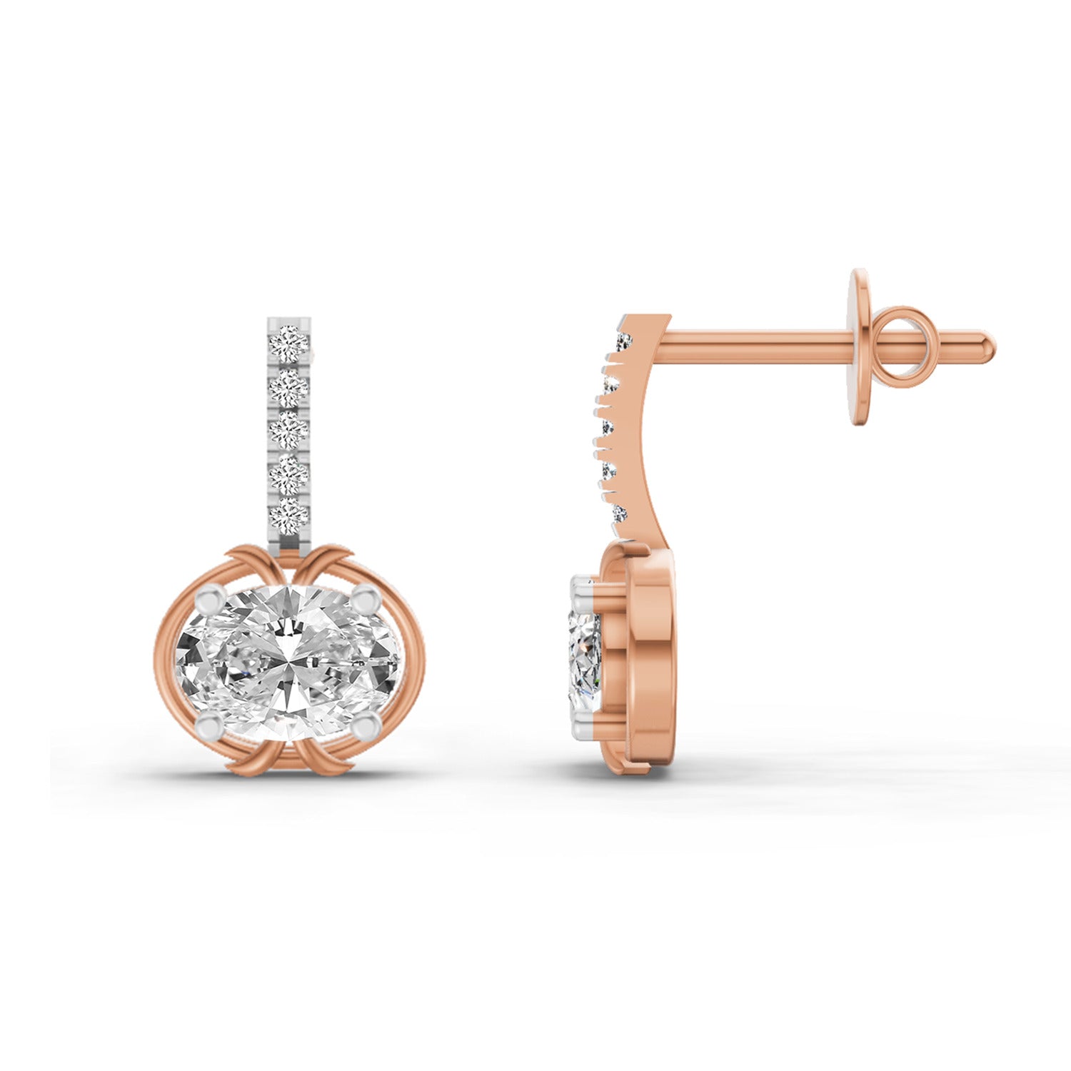 1.14 CtDrop Oval Shape Diamond Earrings | 14K Rose Gold