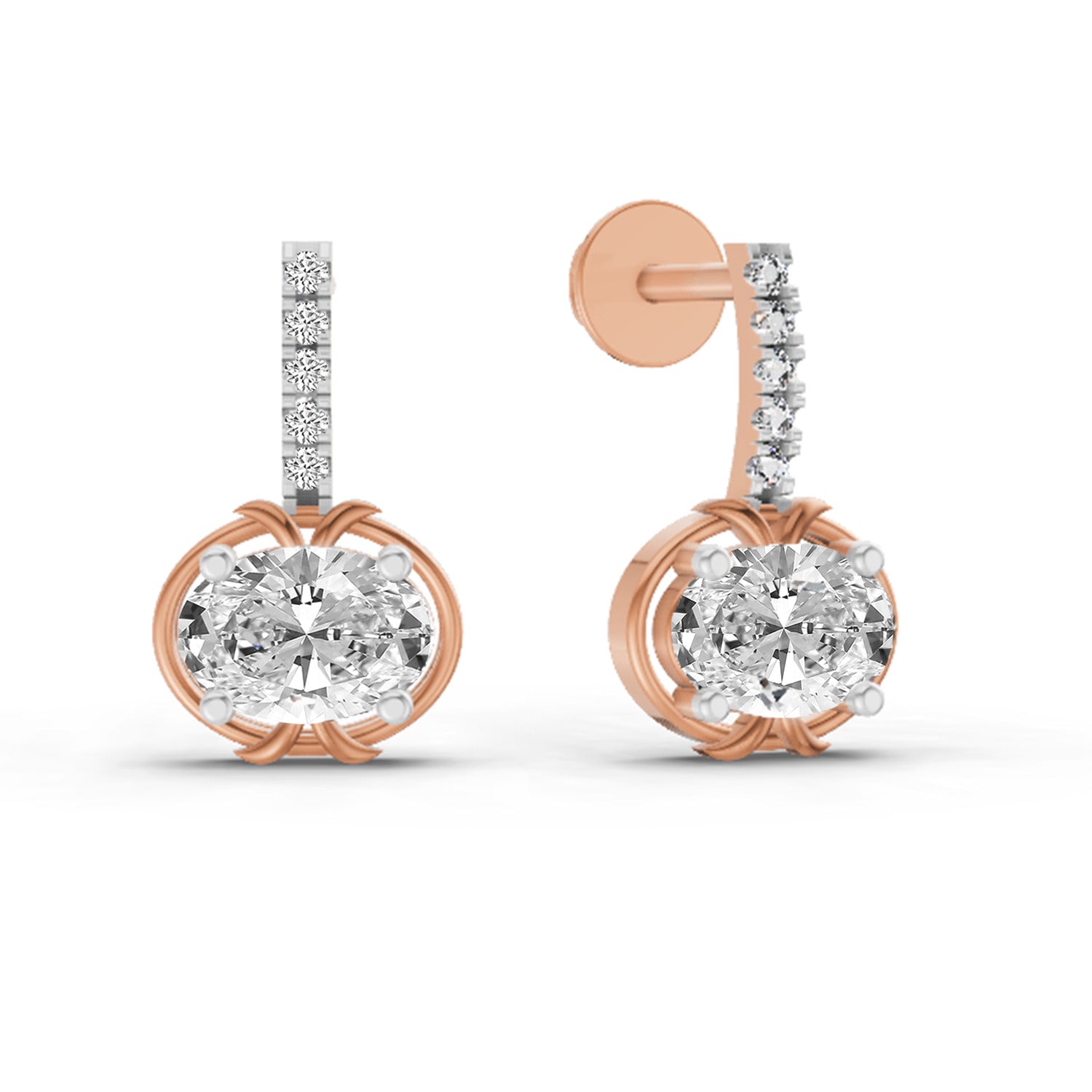 1.14 CtDrop Oval Shape Diamond Earrings | 14K Rose Gold