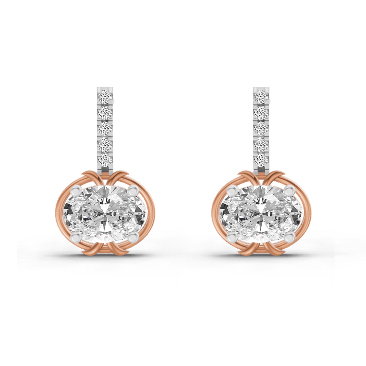 1.14 CtDrop Oval Shape Diamond Earrings | 14K Rose Gold