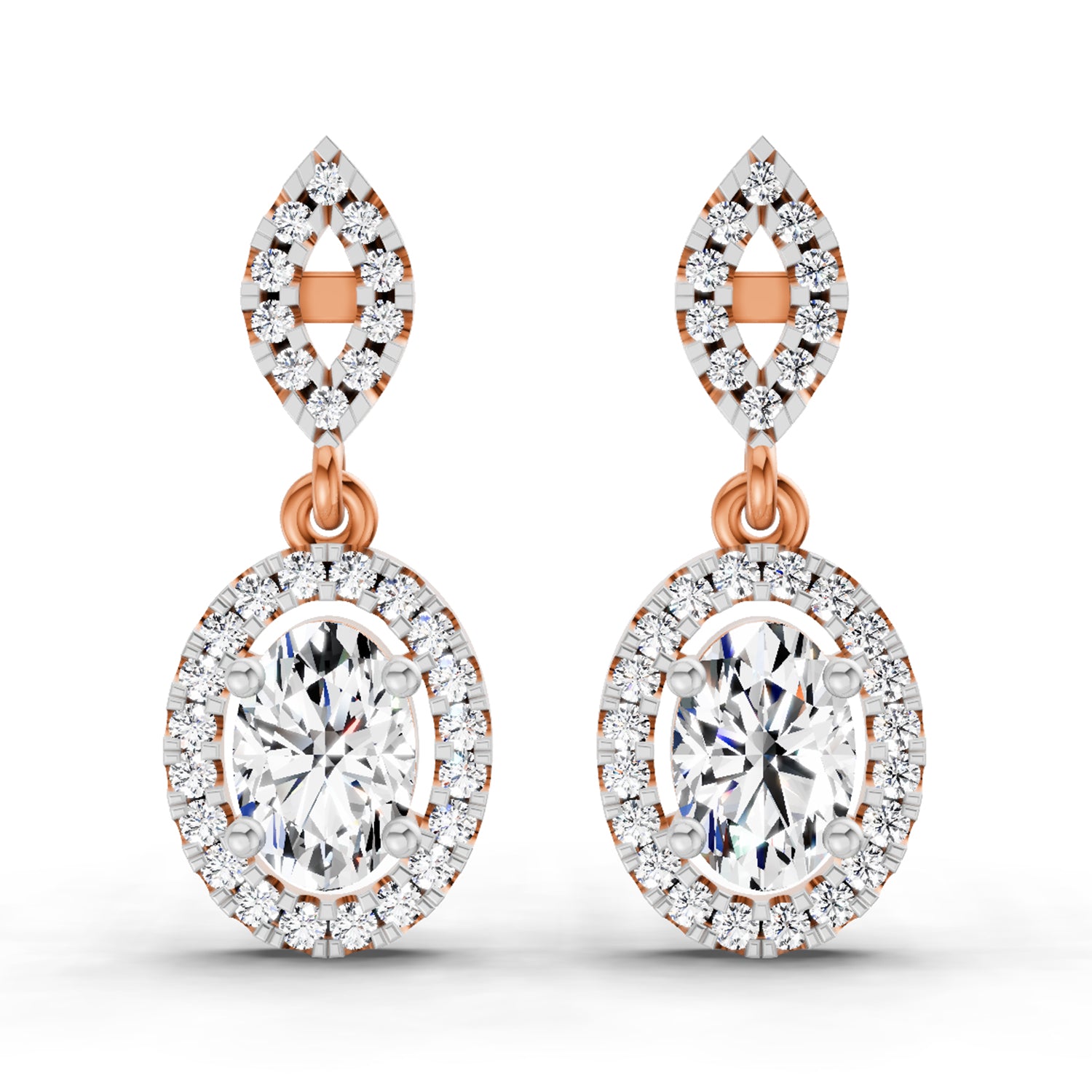 1.42 Ct Oval Shape Dangle Diamond Earrings | 14K Rose Gold