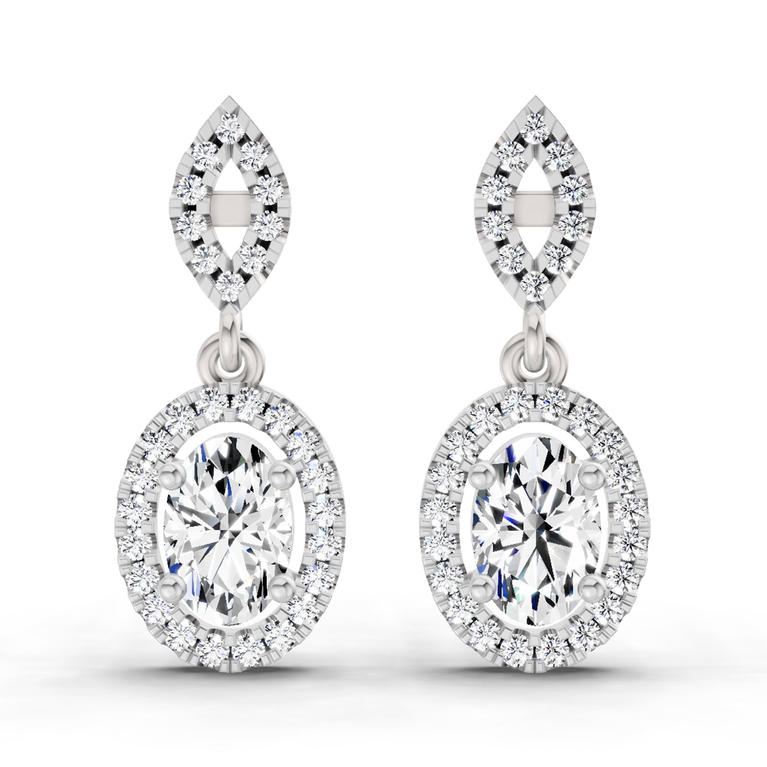 1.42 Ct Oval Shape Dangle Diamond Earrings | 14K White Gold