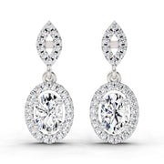 1.42 Ct Oval Shape Dangle Diamond Earrings | 14K White Gold
