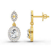 1.42 Ct Oval Shape Dangle Diamond Earrings | 14K Yellow Gold