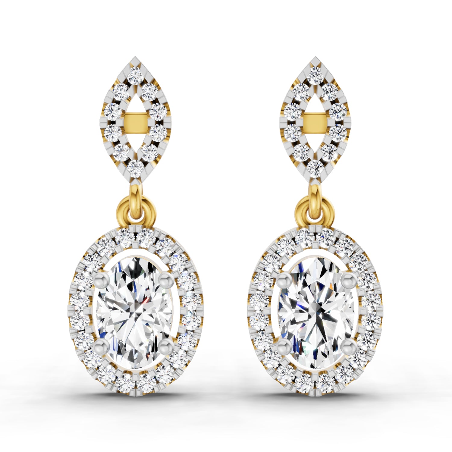 1.42 Ct Oval Shape Dangle Diamond Earrings | 14K Yellow Gold