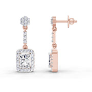 1.81 Ct Emerald Shape Dangle Diamond Earrings | 14K Rose Gold
